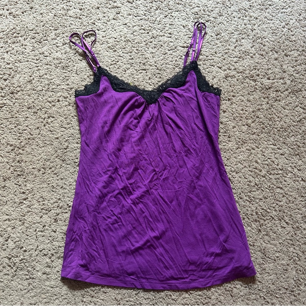 Express Purple Slip Tank with Black Lace Trim Small Y2K